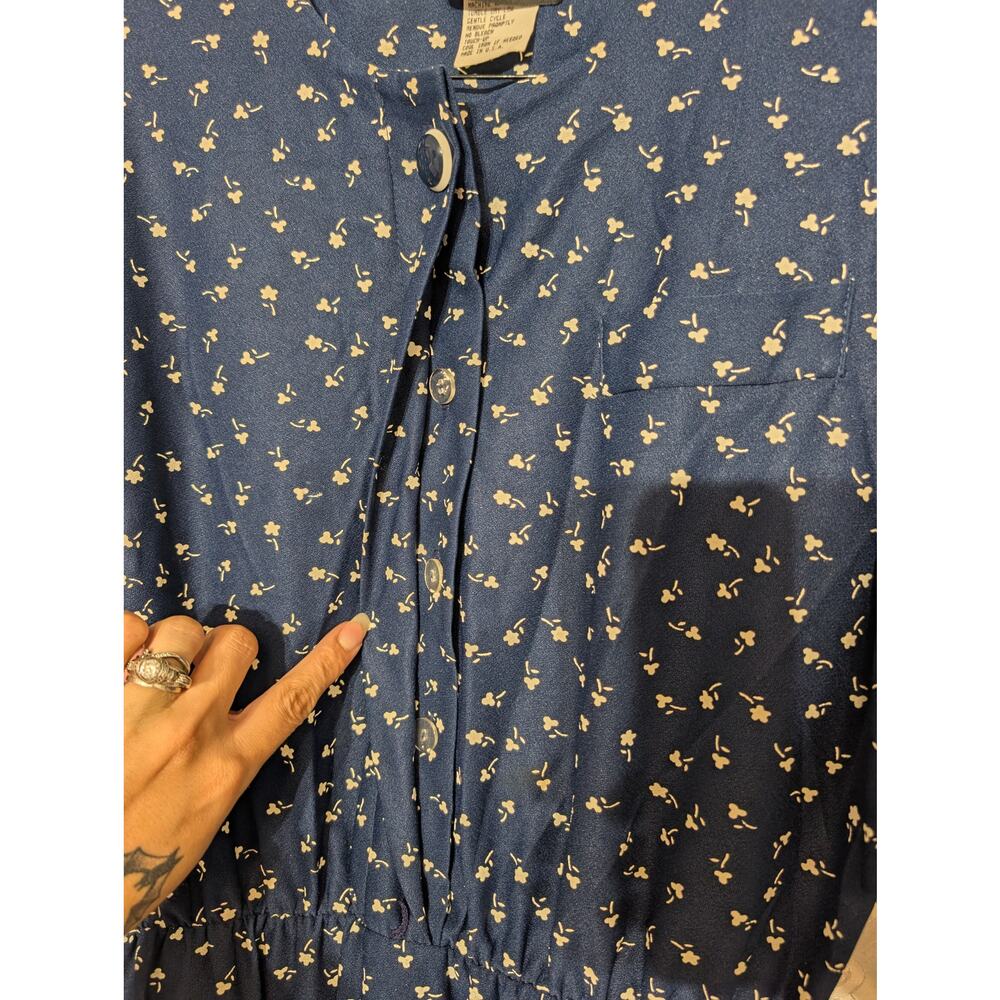80s Cottagecore Navy Blue Ditsy Floral Dress Statements Made in USA Size 8 - Picture 4 of 7
